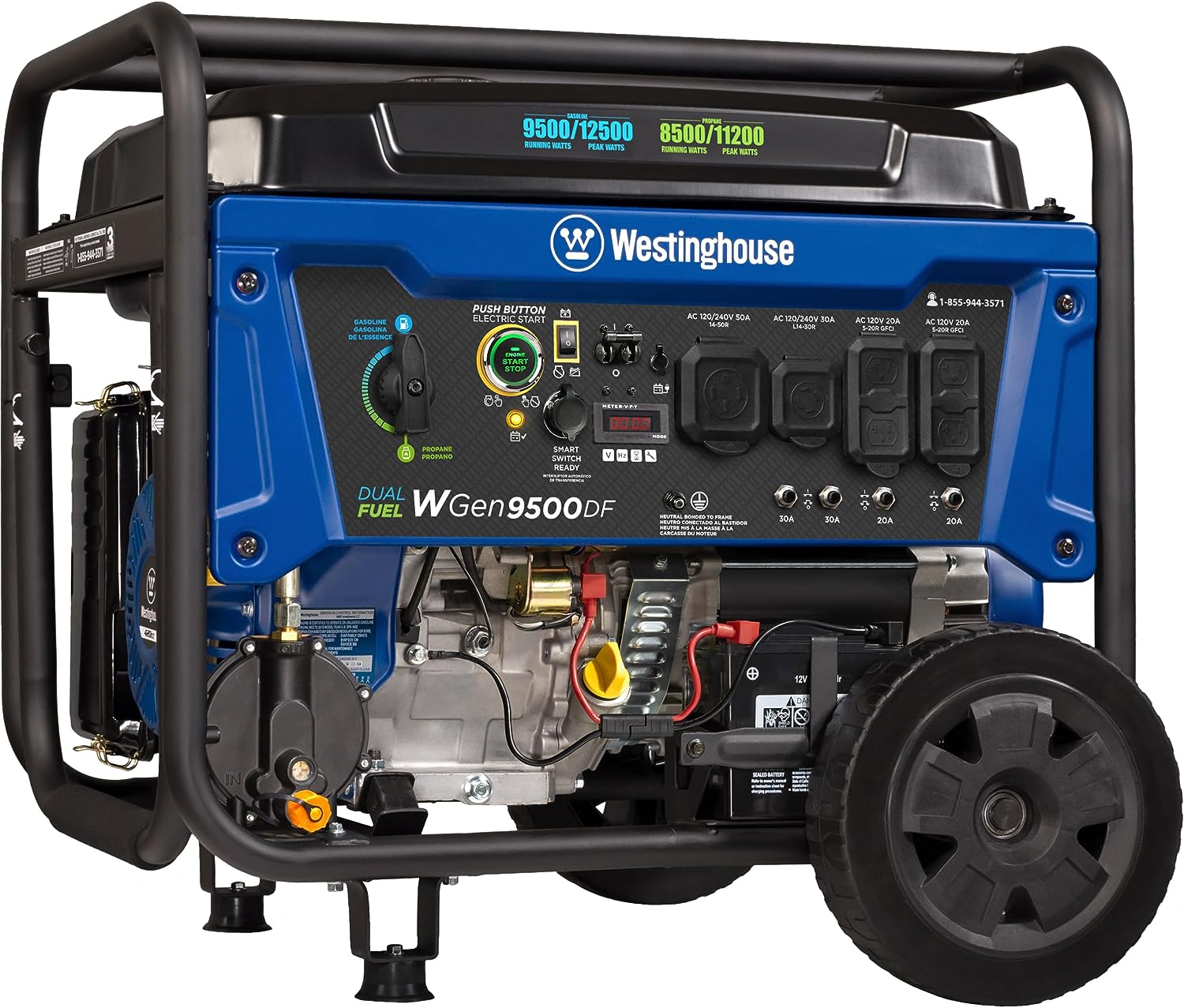 Westinghouse Outdoor Power Equipment 12500 Peak Watt Dual Fuel Home Backup Portable Generator, Remote Electric Start, Transfer Switch Ready, Gas and Propane Powered, CARB Compliant
