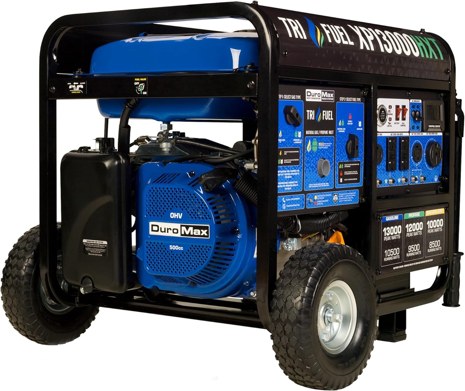 DuroMax XP13000HXT 13,000-Watt 500cc Tri Fuel Gas Propane Natural Gas Portable Generator