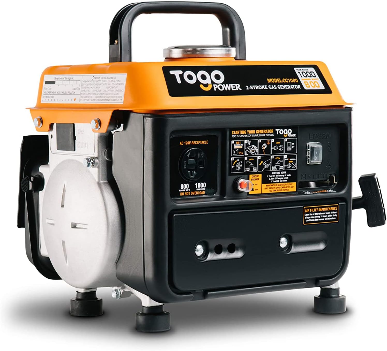TogoPower Portable Generator, 1000W Gasoline Powered Generator for Backup Home Use