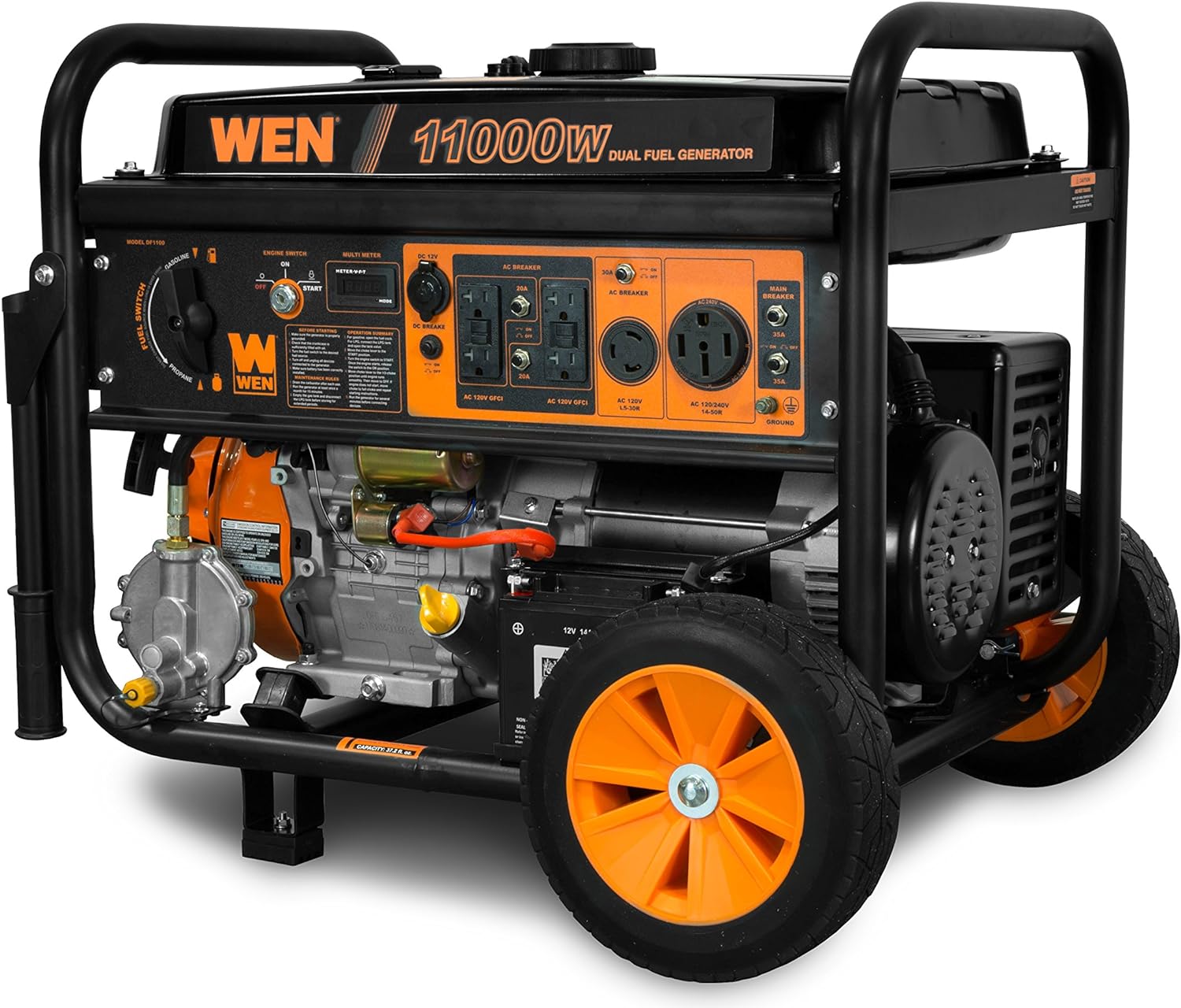 WEN DF1100T 11,000-Watt 120V/240V Dual Fuel Portable Generator with Wheel Kit and Electric Start
